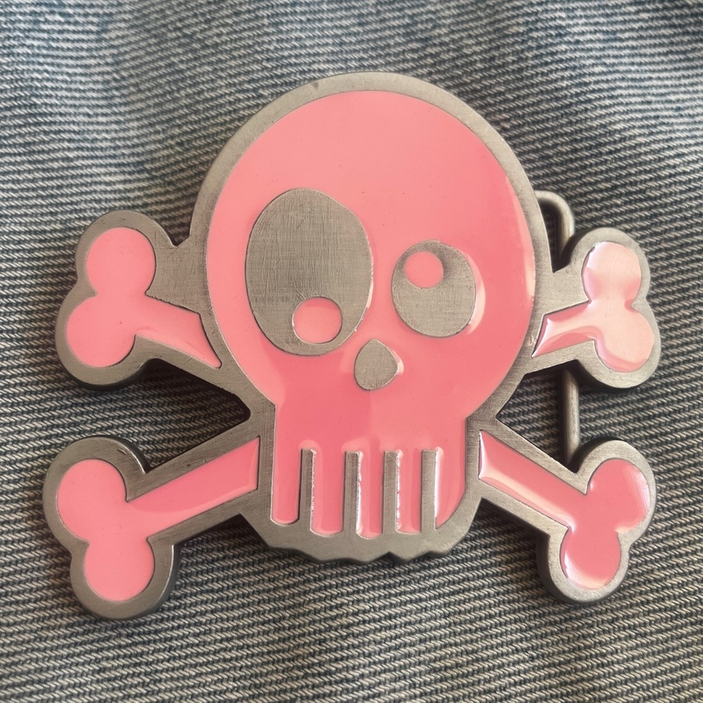 Belt Buckle Pink Skull and Crossbones Belt Buckle